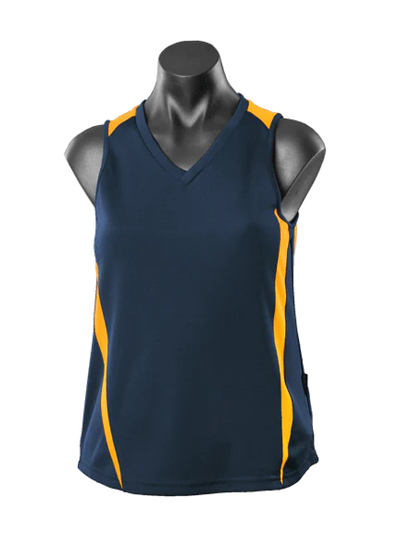 2104 - Aussie Pacific - Eureka Ladies Singlet Navy/Gold