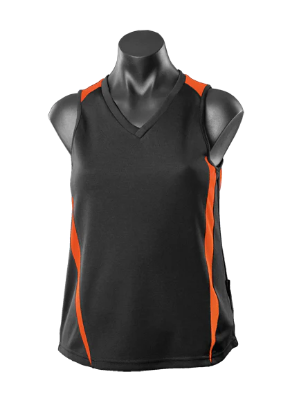 2104 - Aussie Pacific - Eureka Ladies Singlet Black/Orange