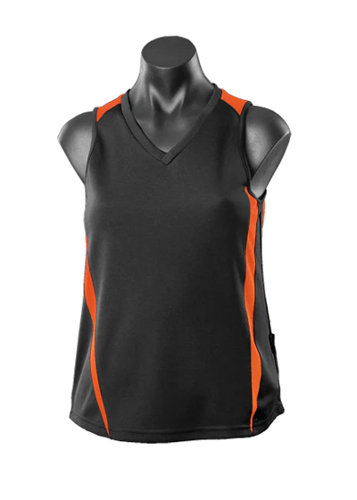 2104 - Aussie Pacific - Eureka Ladies Singlet Black/Orange