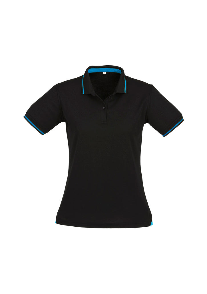P226LS - Biz Collection - Womens Jet Short Sleeve Polo Black/Cyan