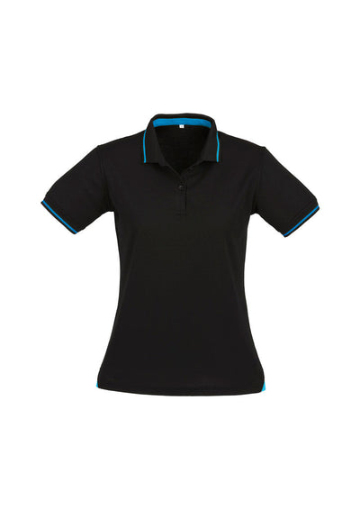 P226LS - Biz Collection - Womens Jet Short Sleeve Polo Black/Cyan