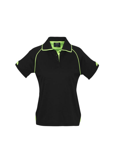 P29022 - Biz Collection - Womens Fusion Short Sleeve Polo | Black/Fluoro Yellow/Lime