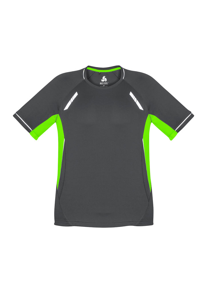 T701KS - Biz Collection - Kids Renegade Short Sleeve Tee Grey/Fluoro Lime/Silver