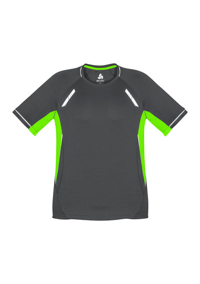 T701KS - Biz Collection - Kids Renegade Short Sleeve Tee Grey/Fluoro Lime/Silver